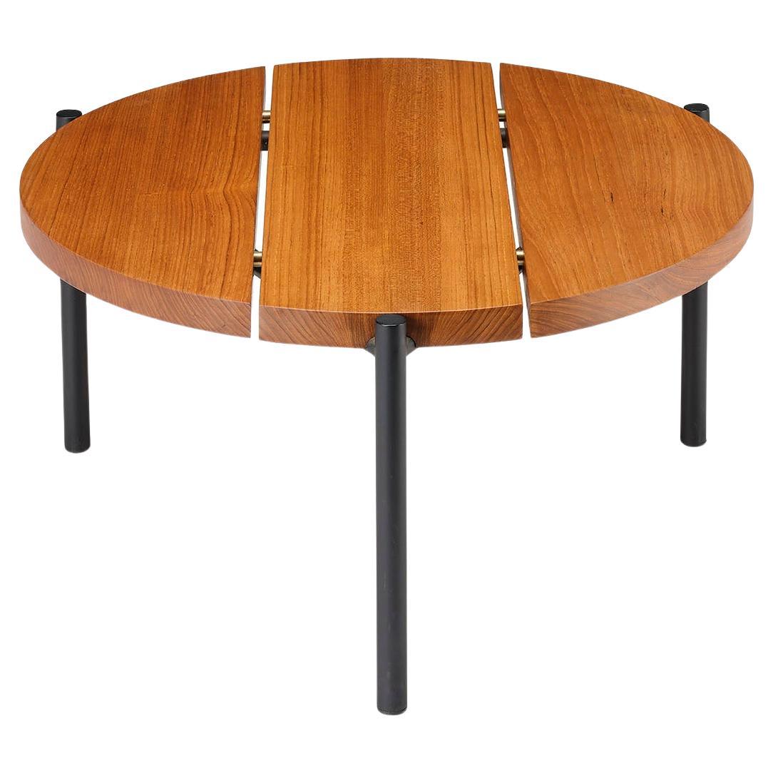 Table d'appoint ronde Madeira Line Ten10 avec plateau en teck massif et base en acier inoxydable