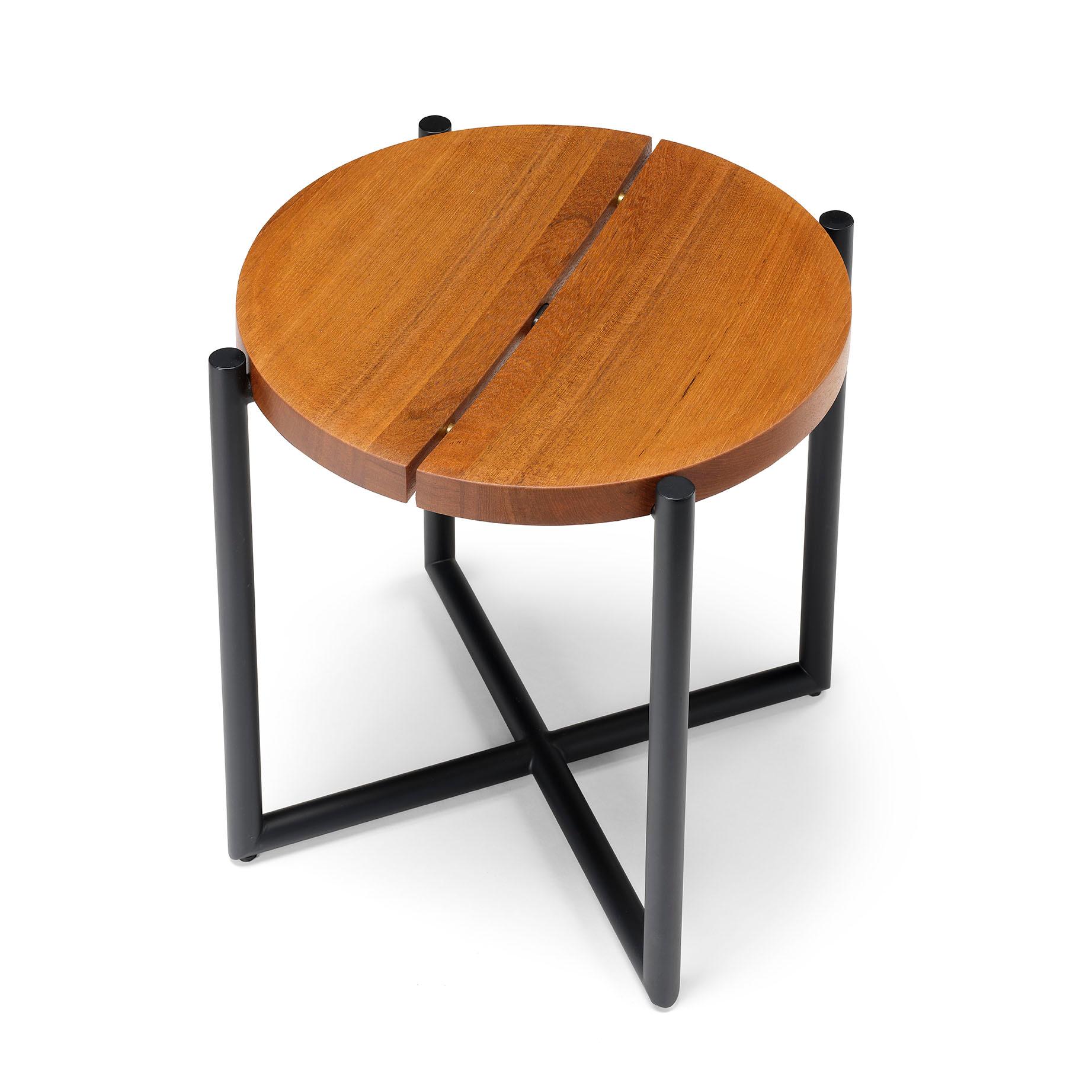 This stool is part of the Madeira Line from Ten10. The stool is made to order. The top is solid plank oiled teak 1 1/4