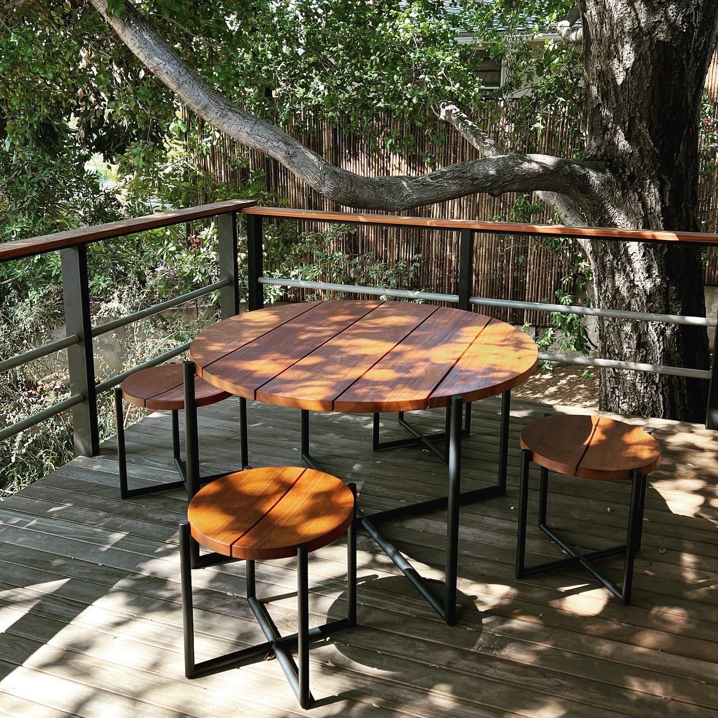 Ten10 Madeira Line Stool Solid Plank Oiled Teak Top Stainless Steel Base In New Condition For Sale In Los Angeles, CA