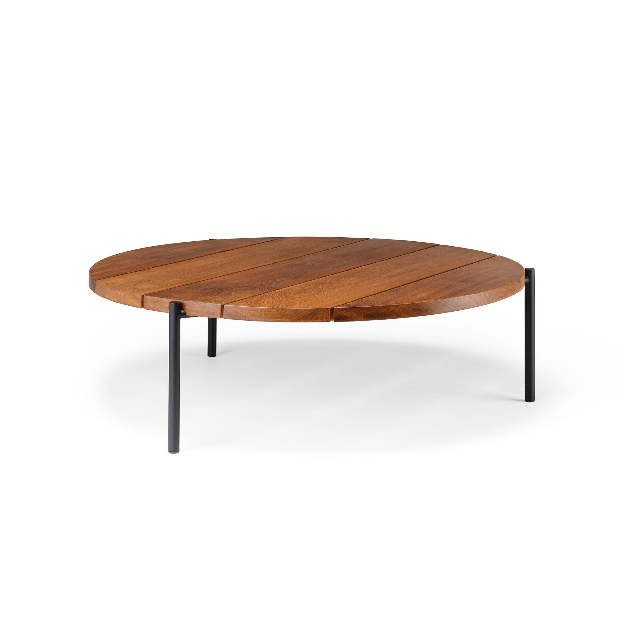 Powder-Coated Ten10 Madeira Line Round Side Table; Solid Plank Teak Top; Stainless Base; 26