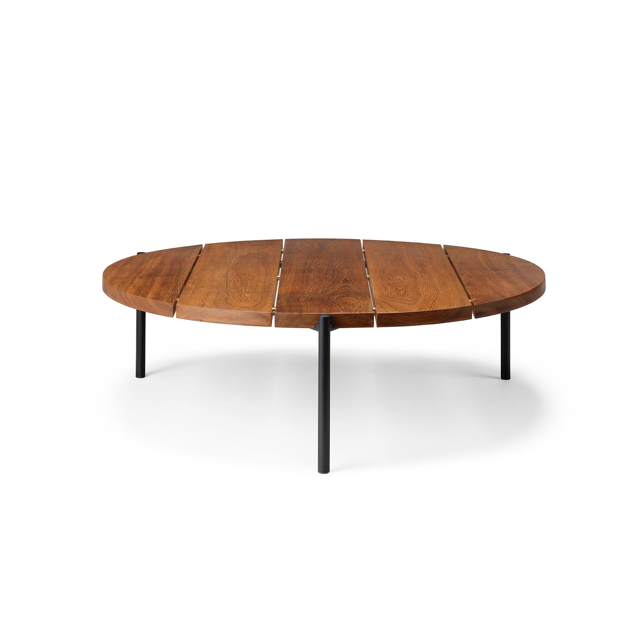 Contemporary Ten10 Madeira Line Round Side Table; Solid Plank Teak Top; Stainless Base; 26