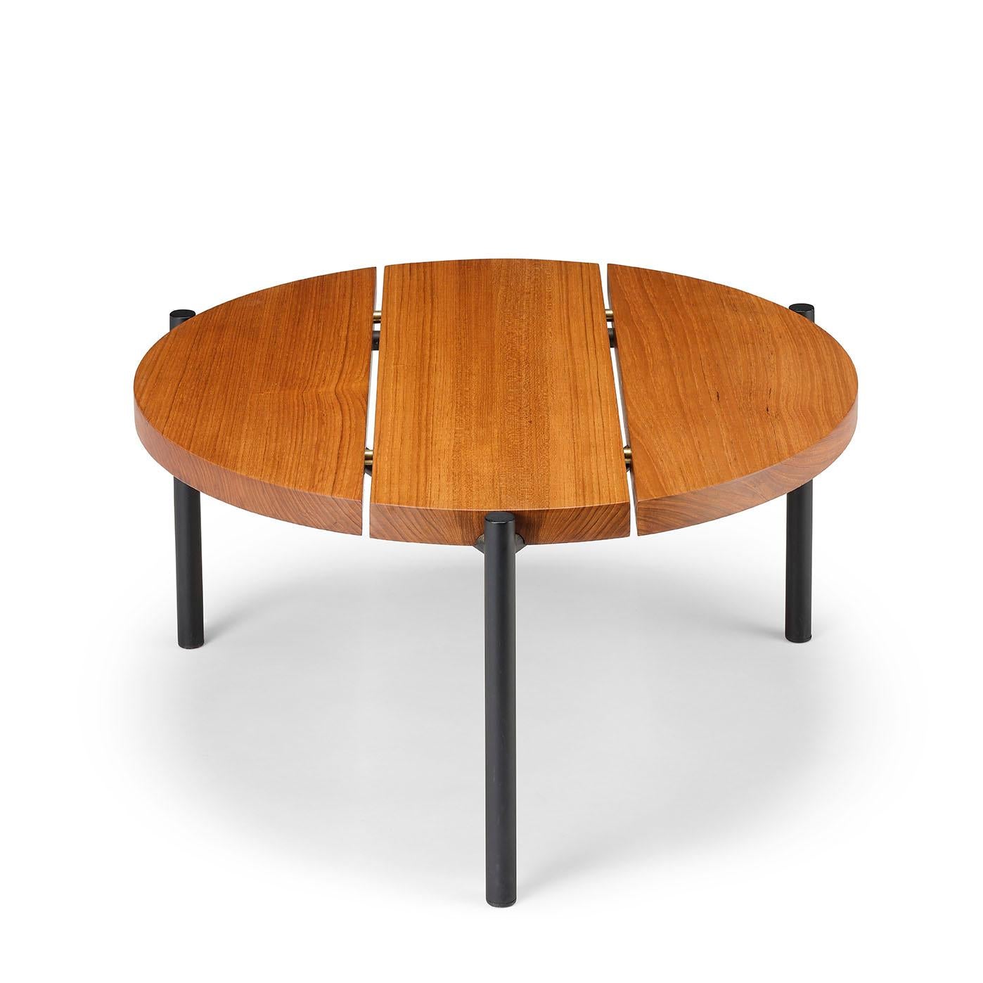 Powder-Coated Ten10 Madeira Line Coffee Table; Top Solid Plank Teak, Base Stainless; 43