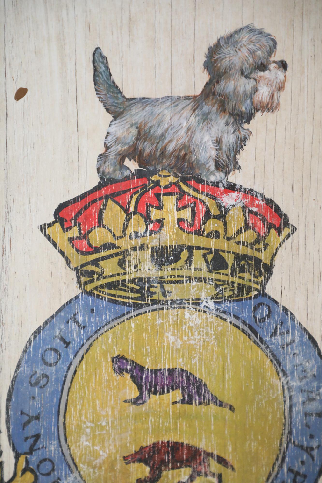 American Tenacity & Boldness Painted Coat of Arms on Wood For Sale