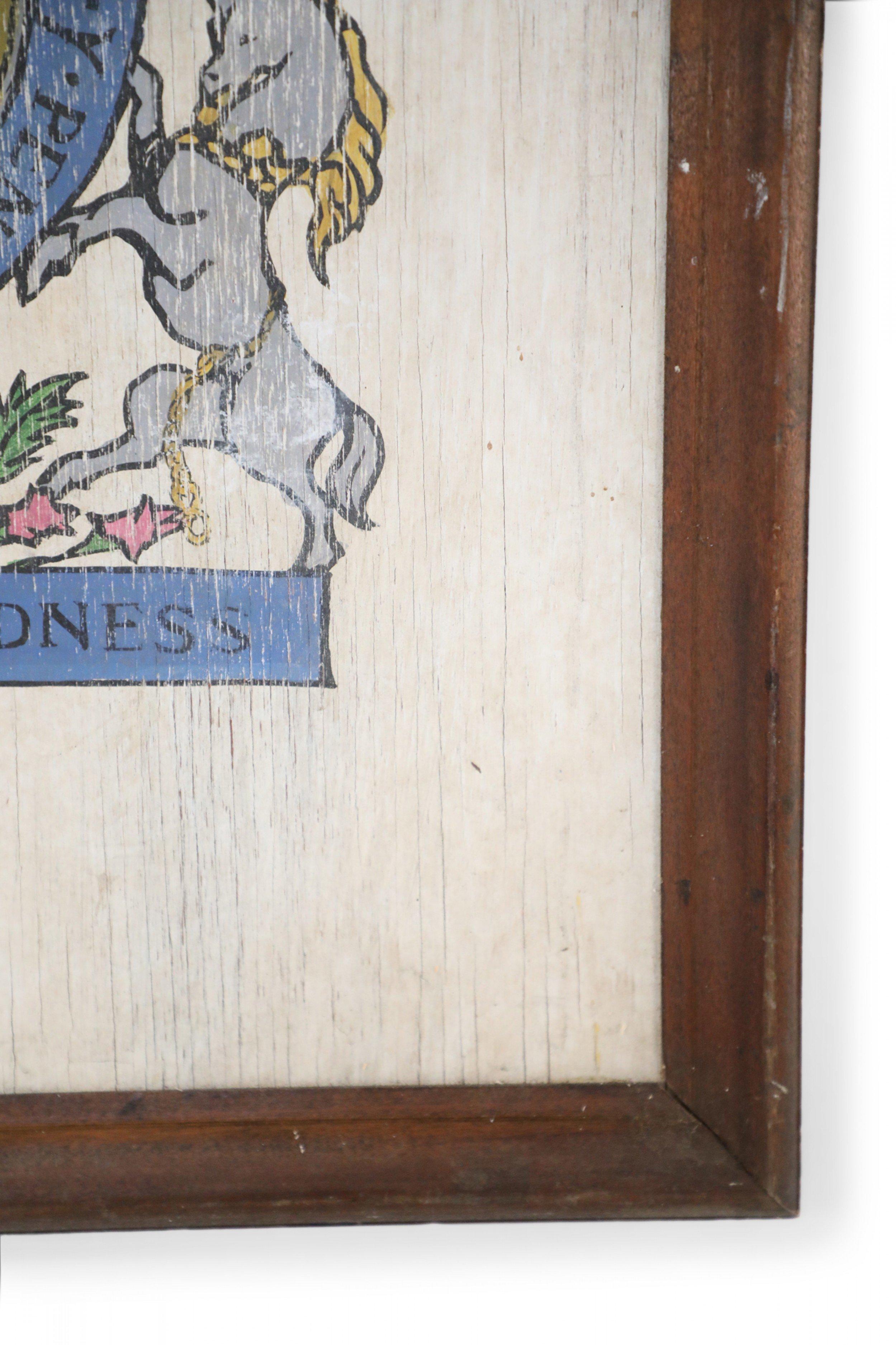 Tenacity & Boldness Painted Coat of Arms on Wood In Good Condition For Sale In New York, NY