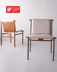 Tenda chair, Tiago Curioni, stainless steel or wood and leather, contemporary st