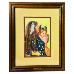Vintage "Tenderness" Native American Painting by Carol Theroux (USA 1930-2021)
