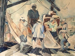 Tending the Nets a c1930 WPA era watercolor by Sculptor and Painter Albert Wein.