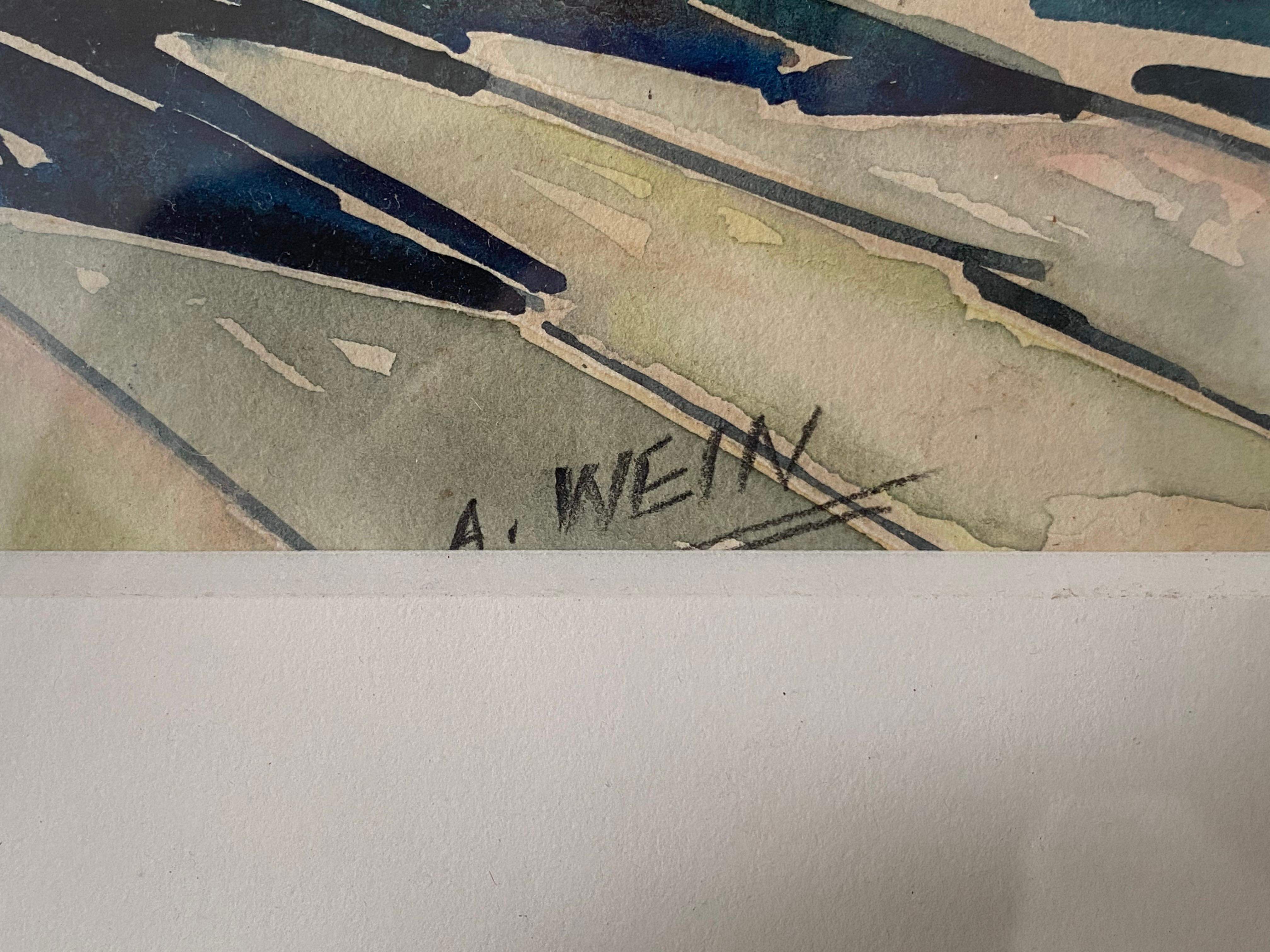 Tending the Nets a c1930 WPA era watercolor by Sculptor and Painter Albert Wein. (amerikanisch) im Angebot