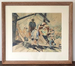 Tending the Nets a c1930 WPA era watercolor by Sculptor and Painter Albert Wein.