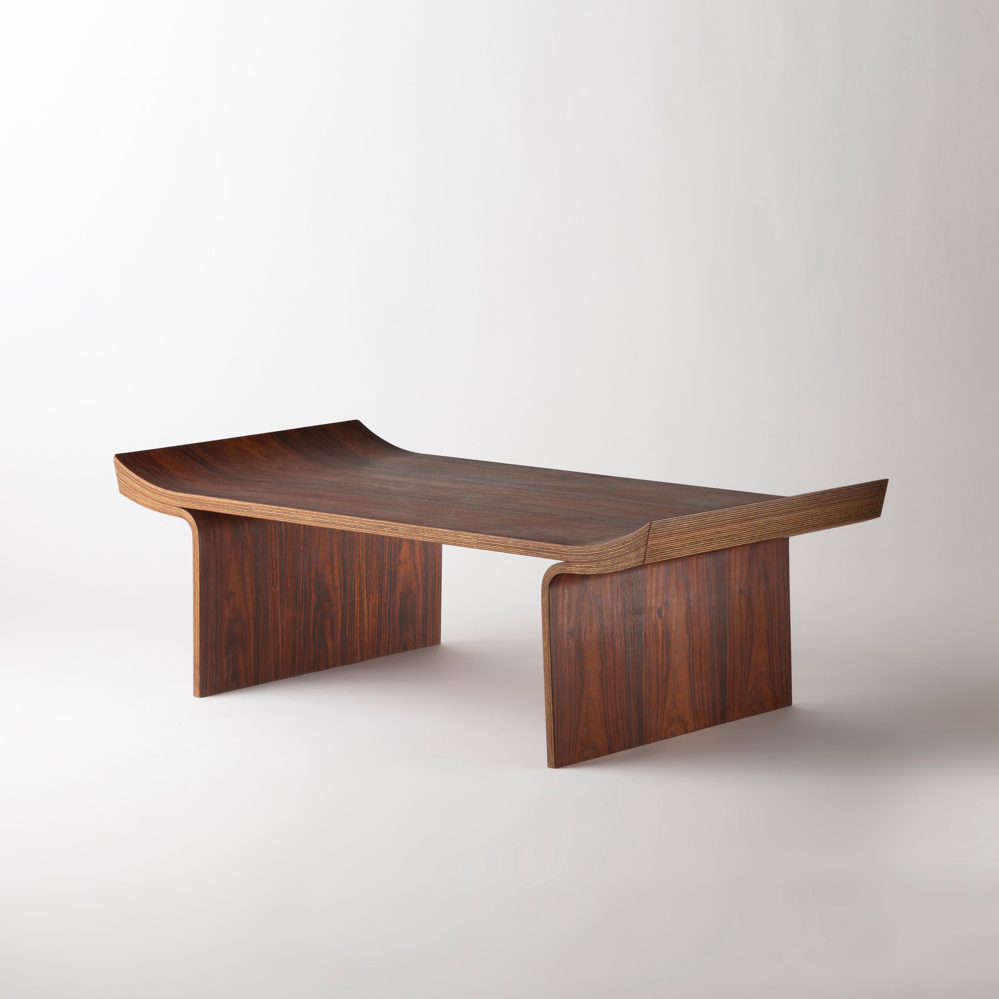 A coffee table or a bench made of plywood, manufactured by Tendo Mokko, Japan, circa 1950.