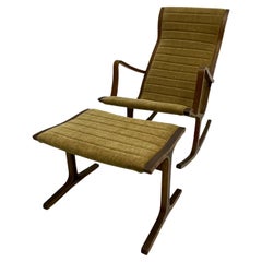 Tendo Mokko Heron Highback Rocking Chair & Footrest 1966 Modern Japan