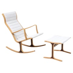  Expertly Restored - Tendo Mokko "Heron" Oak Lounge Chair with Ottoman