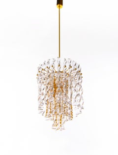 1960 Germany Palwa Tendril Ribbon Chandelier Crystal Glass & Gilt-Brass