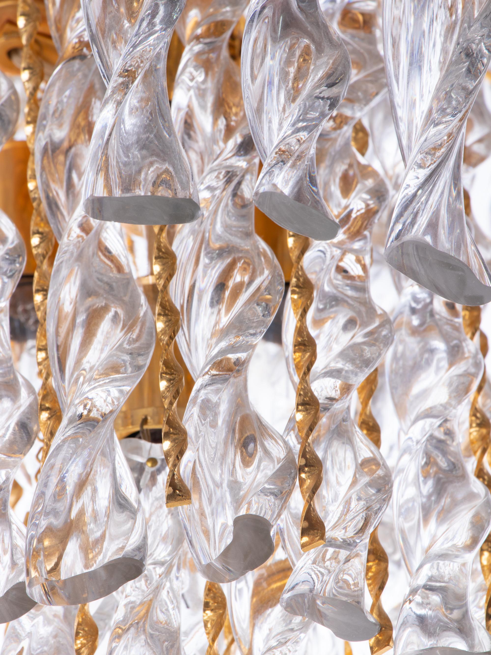 Hollywood Regency 1960 Germany Palwa Tendril Ribbon Chandelier Crystal Glass & Gilt-Brass  For Sale