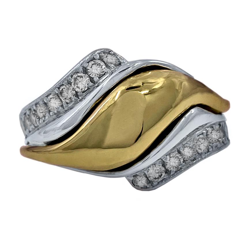 Ring ""Tendril"" aus Platin und Diamanten mit 18 Karat Gelbgold in der Mitte