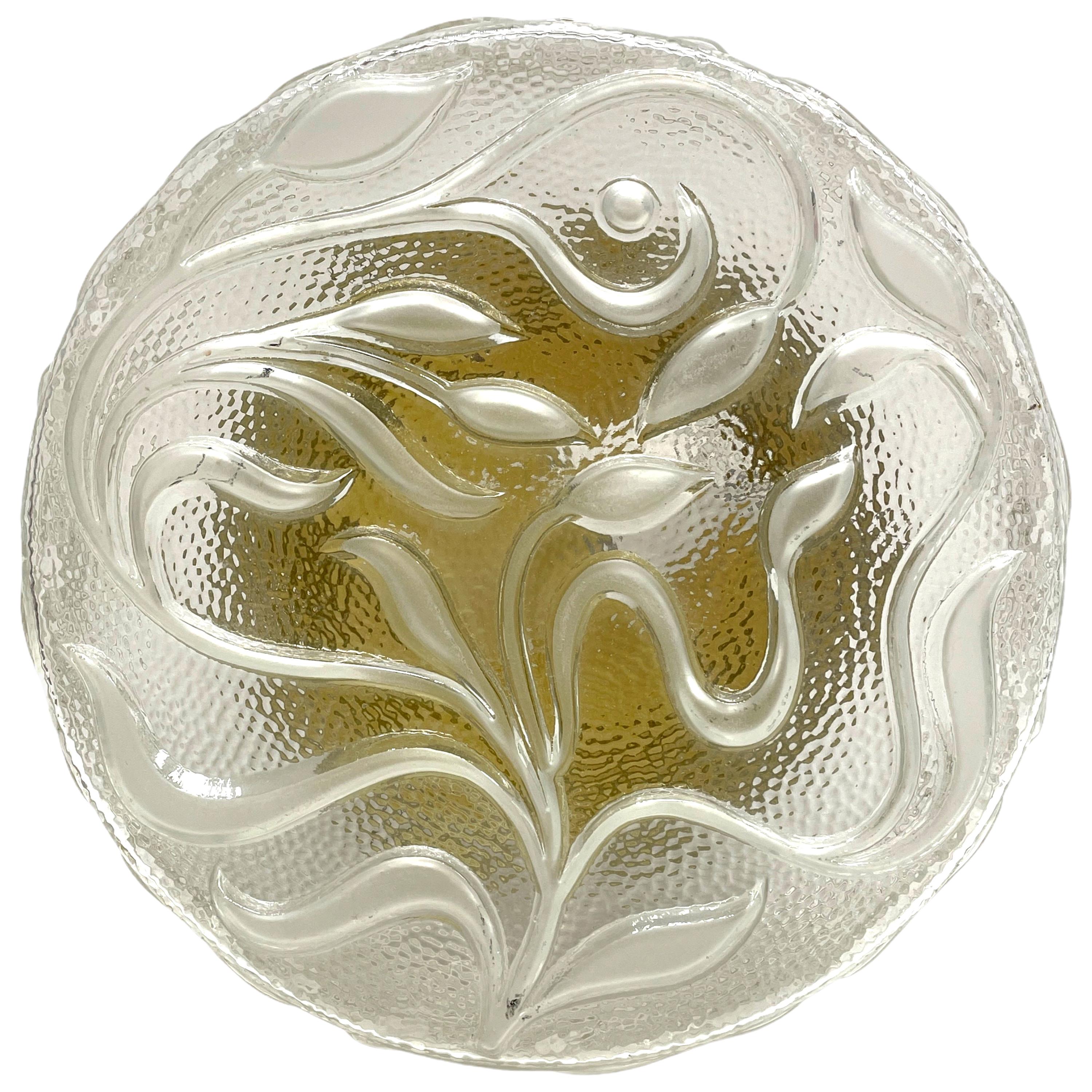 Tendrils Pattern Glass Flush Mount Ceiling Light, 1960s, German For Sale