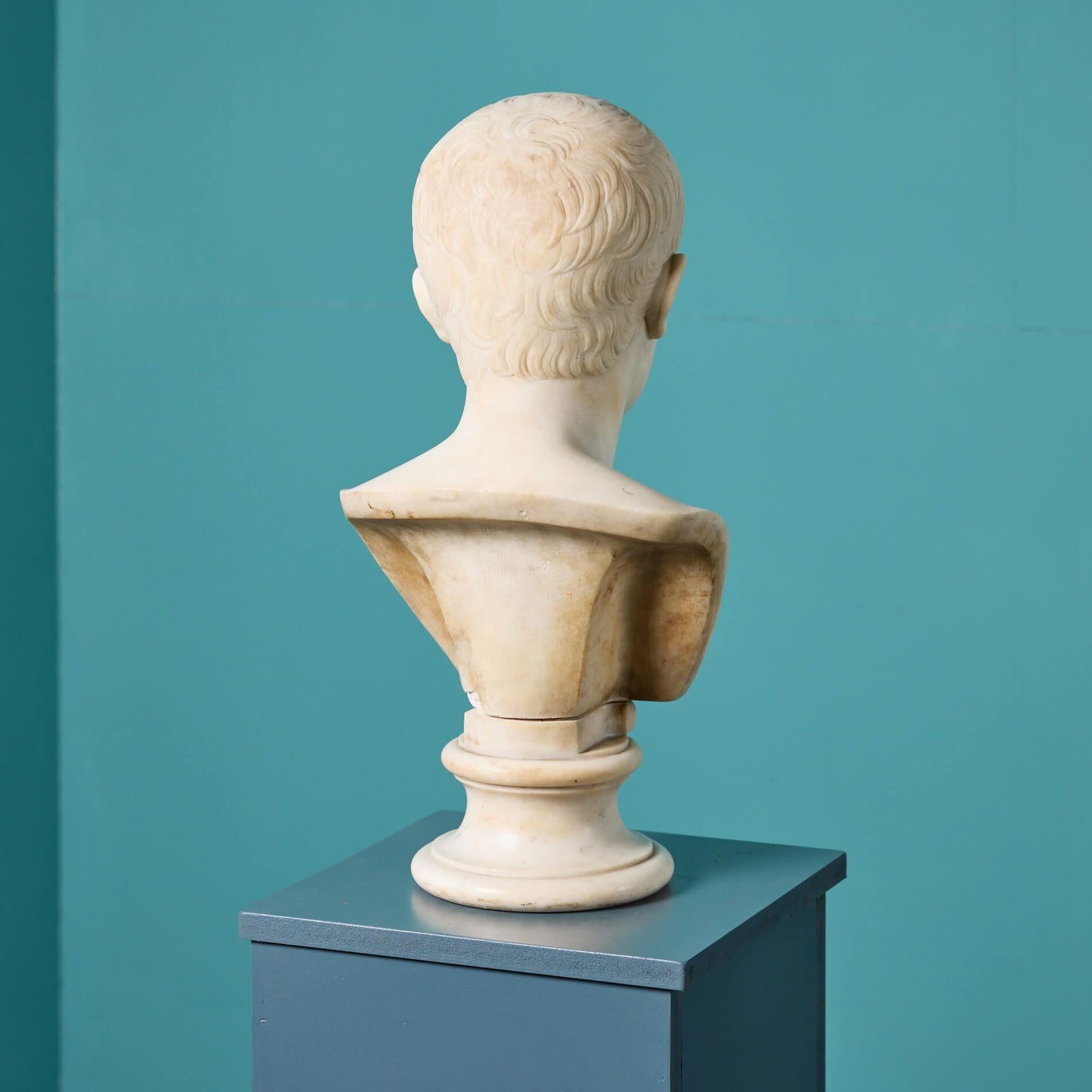 Neoclassical Tenerani Statuary Marble Bust of a Young Augustus Caesar For Sale