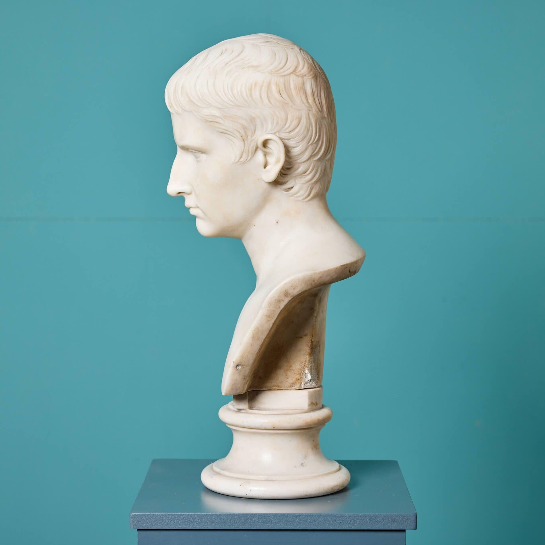 Italian Tenerani Statuary Marble Bust of a Young Augustus Caesar For Sale