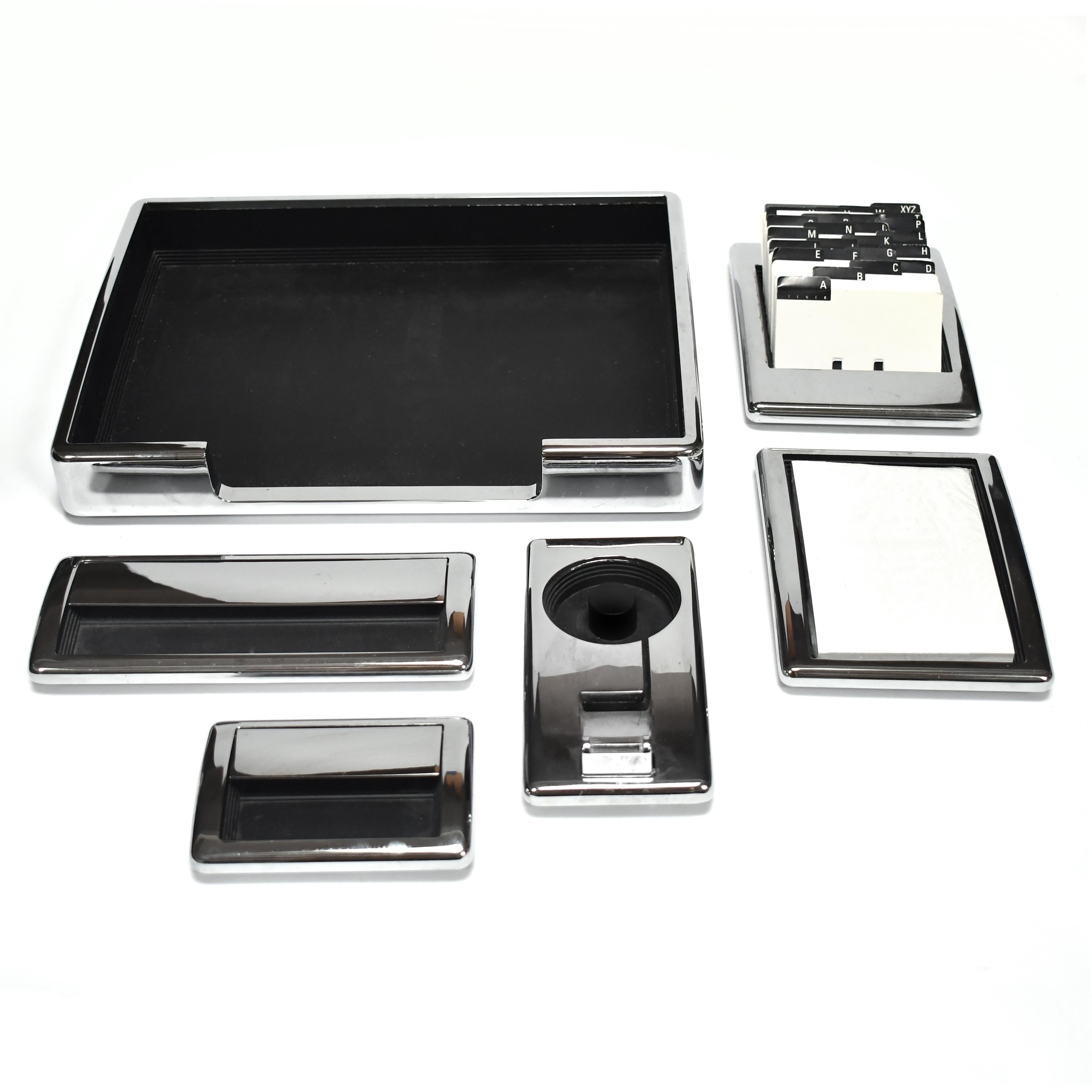 This strikingly handsome set of Tenex desktop accessories from their 500 series will have you organized in style. The sleek modernist design is only matched by the incredible quality of construction. The pieces have great heft and finishing details.