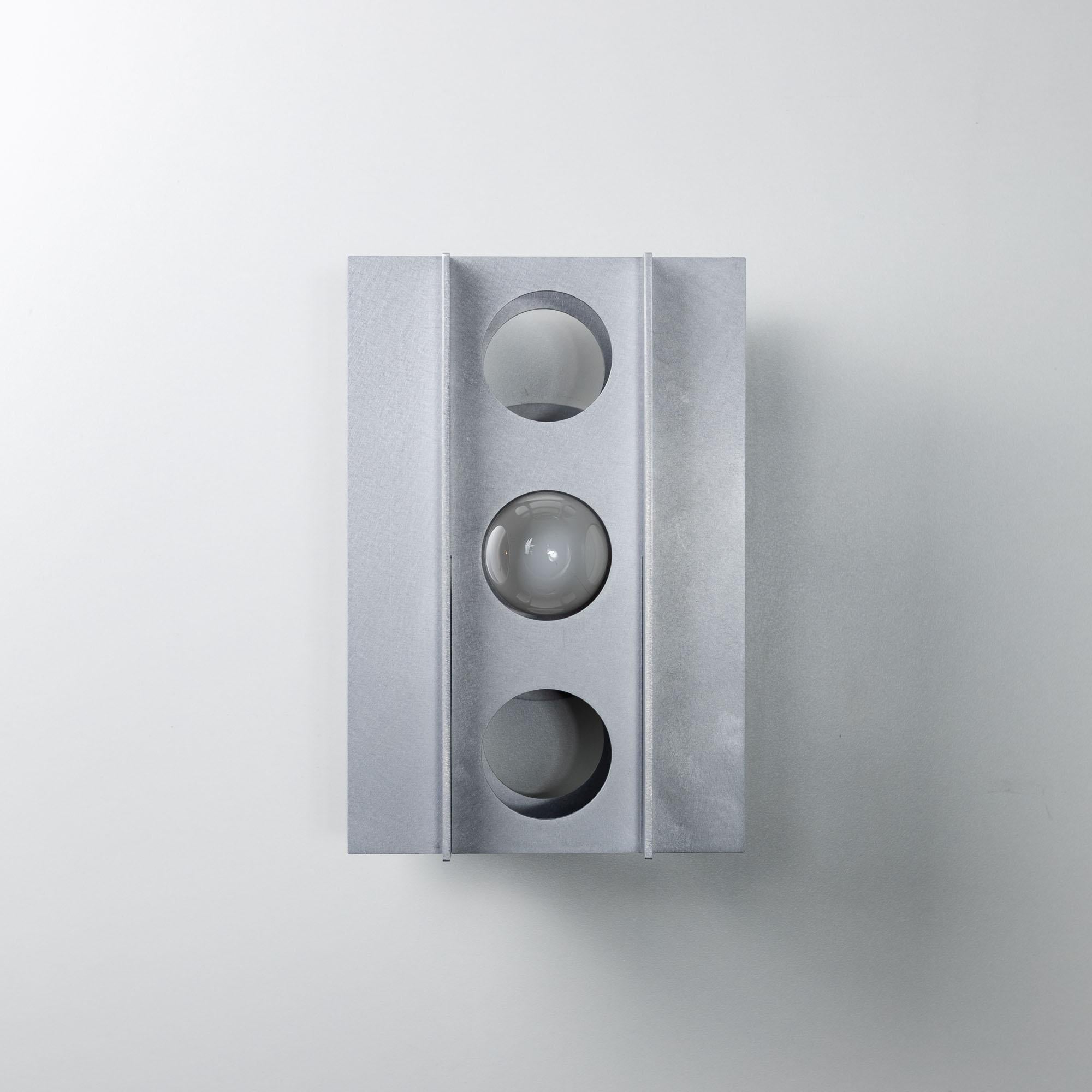 American Tenfold 3T Wall Sconce in Satin Aluminum, Minimal Perforated Metal Wall Light For Sale