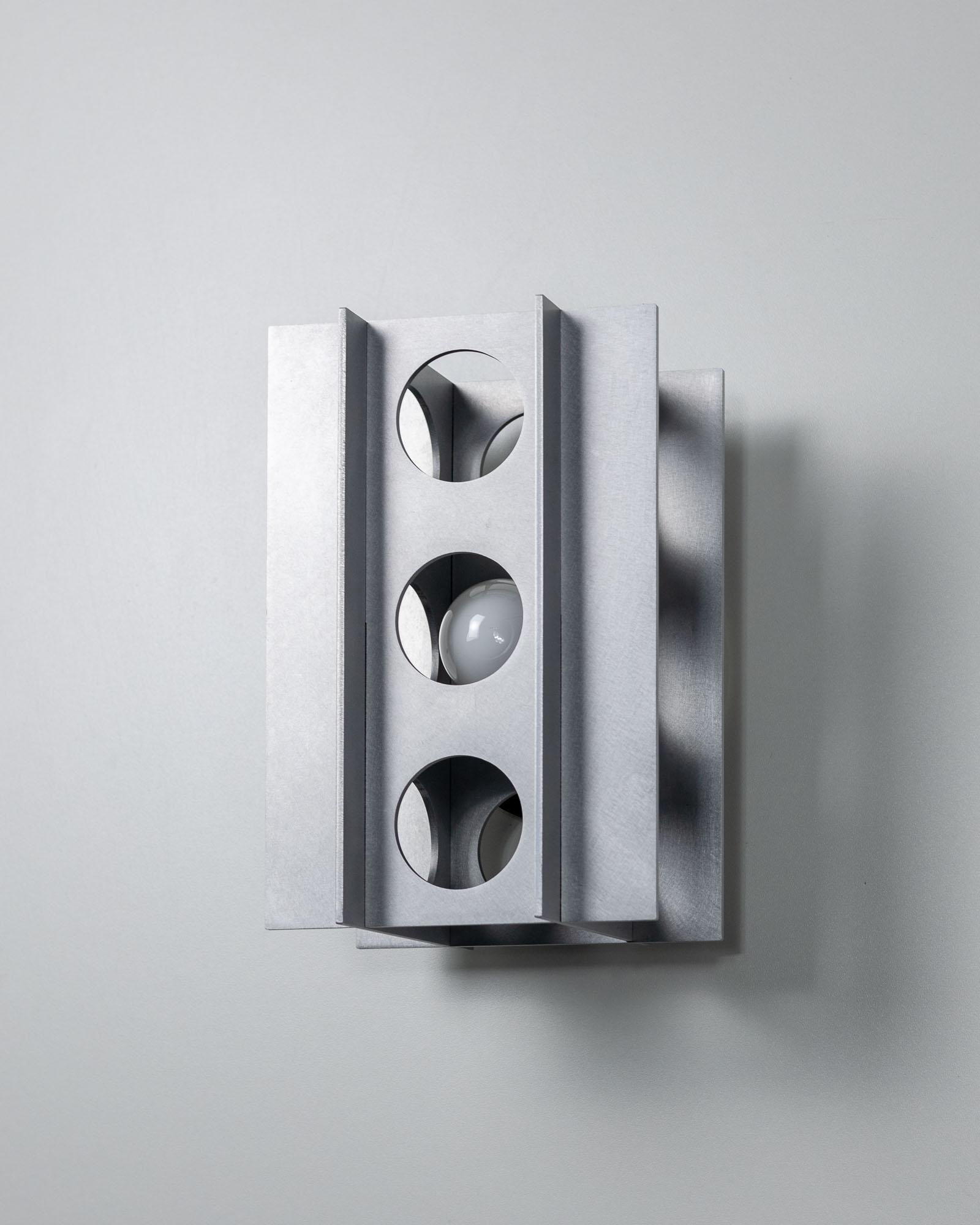 Contemporary Tenfold 3T Wall Sconce in Satin Aluminum, Minimal Perforated Metal Wall Light For Sale