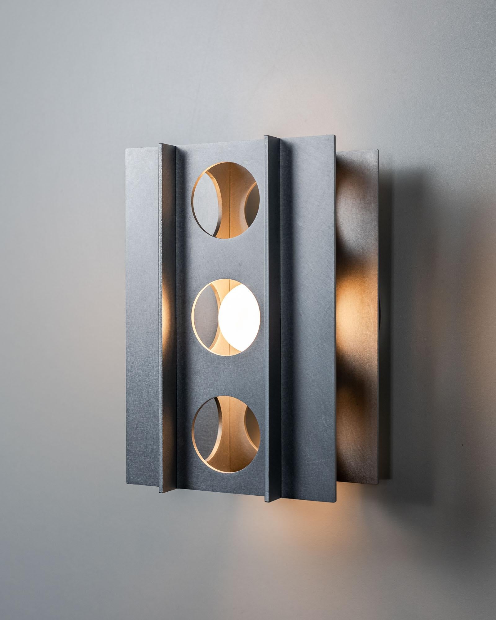 Tenfold 3T Wall Sconce in Satin Aluminum, Minimal Perforated Metal Wall Light For Sale 1