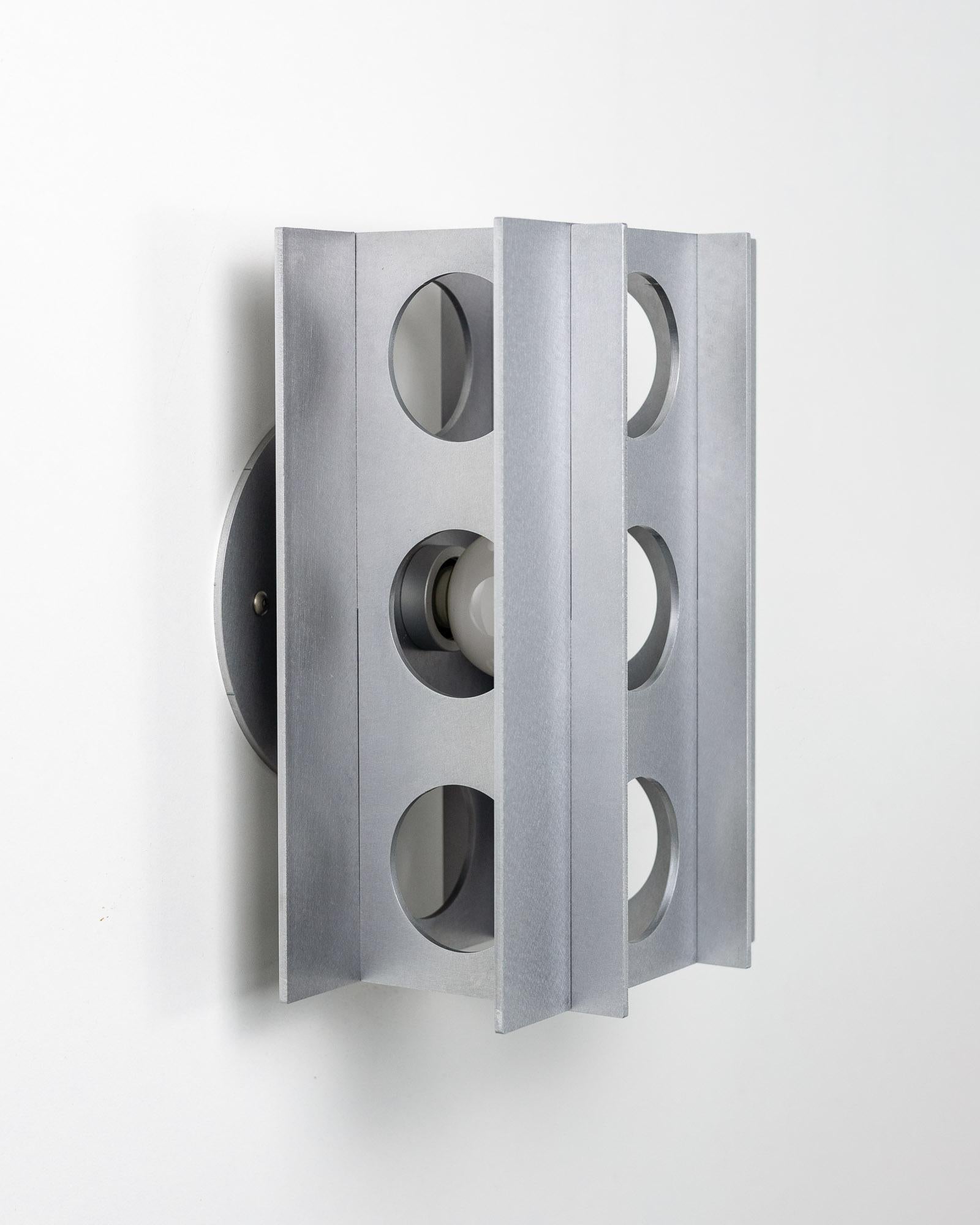 Tenfold 3T Wall Sconce in Satin Aluminum, Minimal Perforated Metal Wall Light For Sale 2