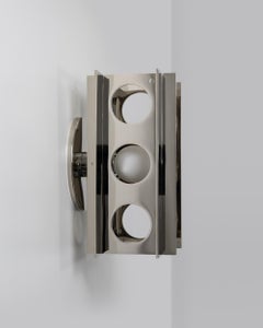 Tenfold 3T Wall Sconce Polished Nickel, Brutalist Perforated Metal Wall Light
