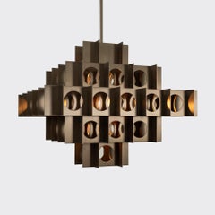 Tenfold 5T Chandelier Brushed Bronze 18inch, Brutalist Hanging Pendant Light