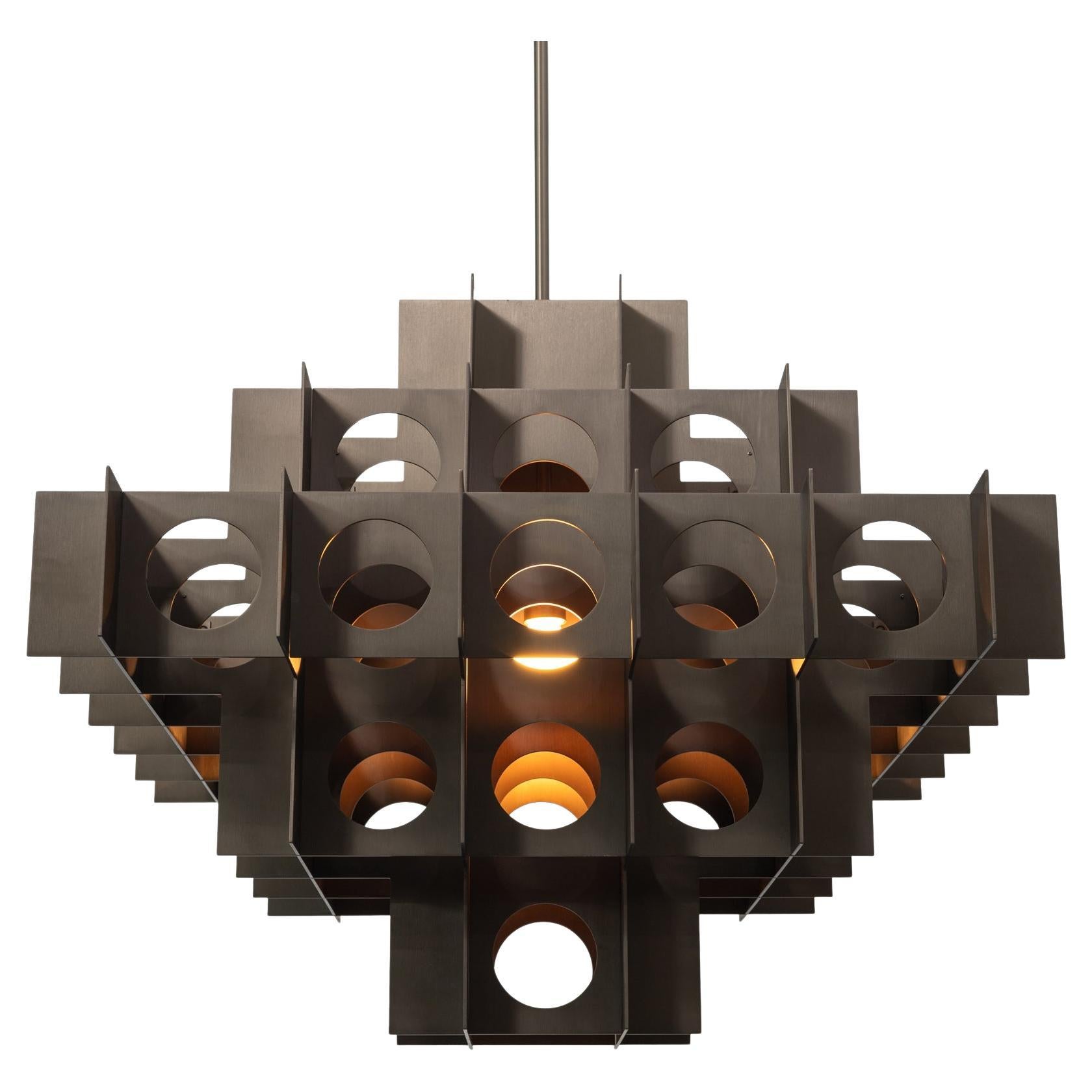 Lustre suspendu brutaliste Tenfold 5T en bronze brossé de 18 pouces