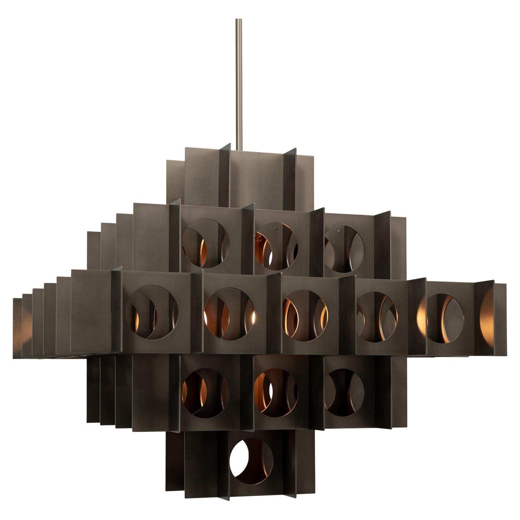Tenfold Chandelier 32inch Brushed Bronze Perforated Metal Pendant Light
