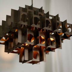 Tenfold Chandelier 5T 24inch Brushed Bronze, Perforated Metal Geometric Pendant
