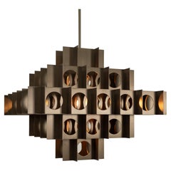 Tenfold Chandelier 5T 24inch Brushed Bronze, Perforated Metal Geometric Pendant