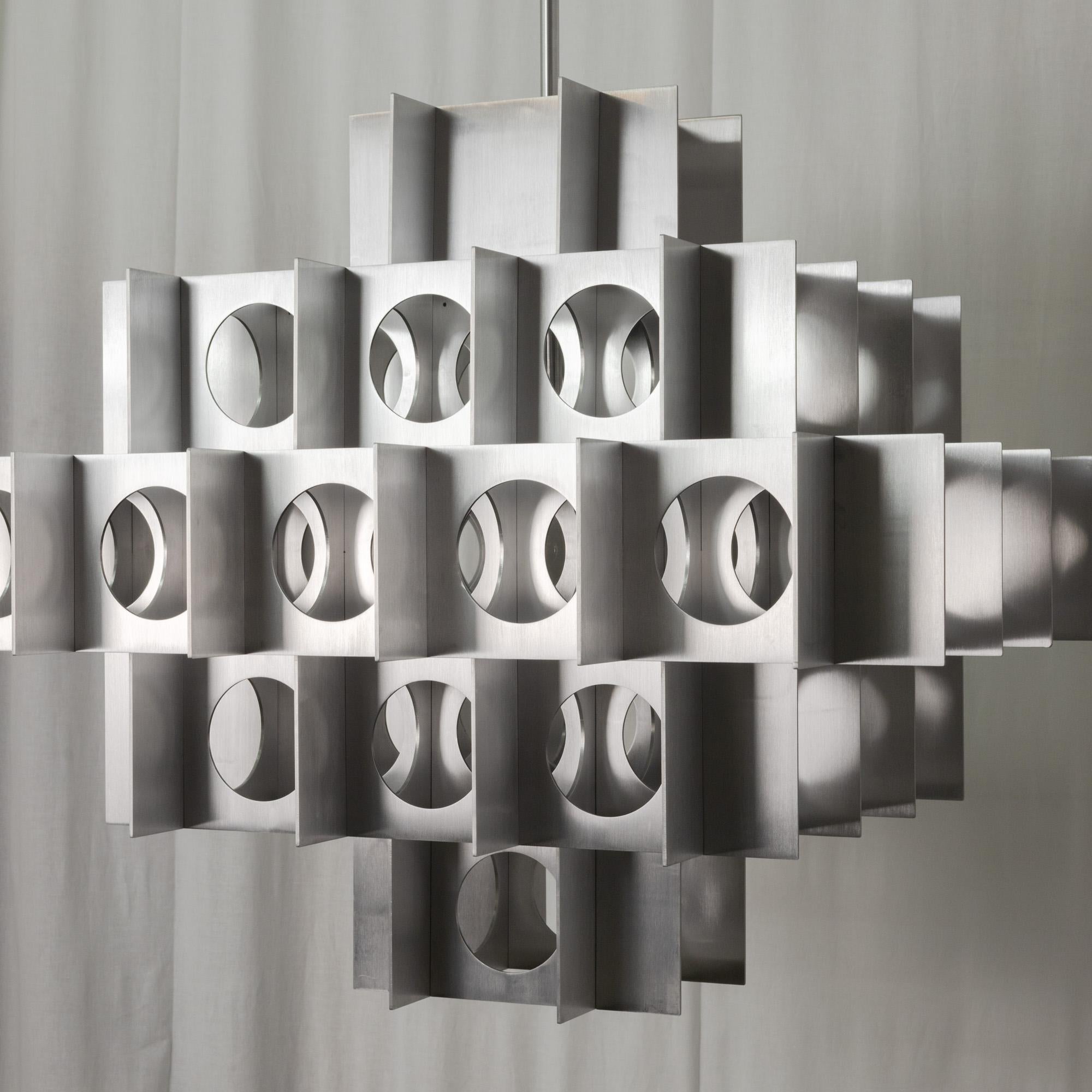 American Tenfold Chandelier 5T 32inch, Waxed Aluminum, Brutalist Pendant, Customizable For Sale