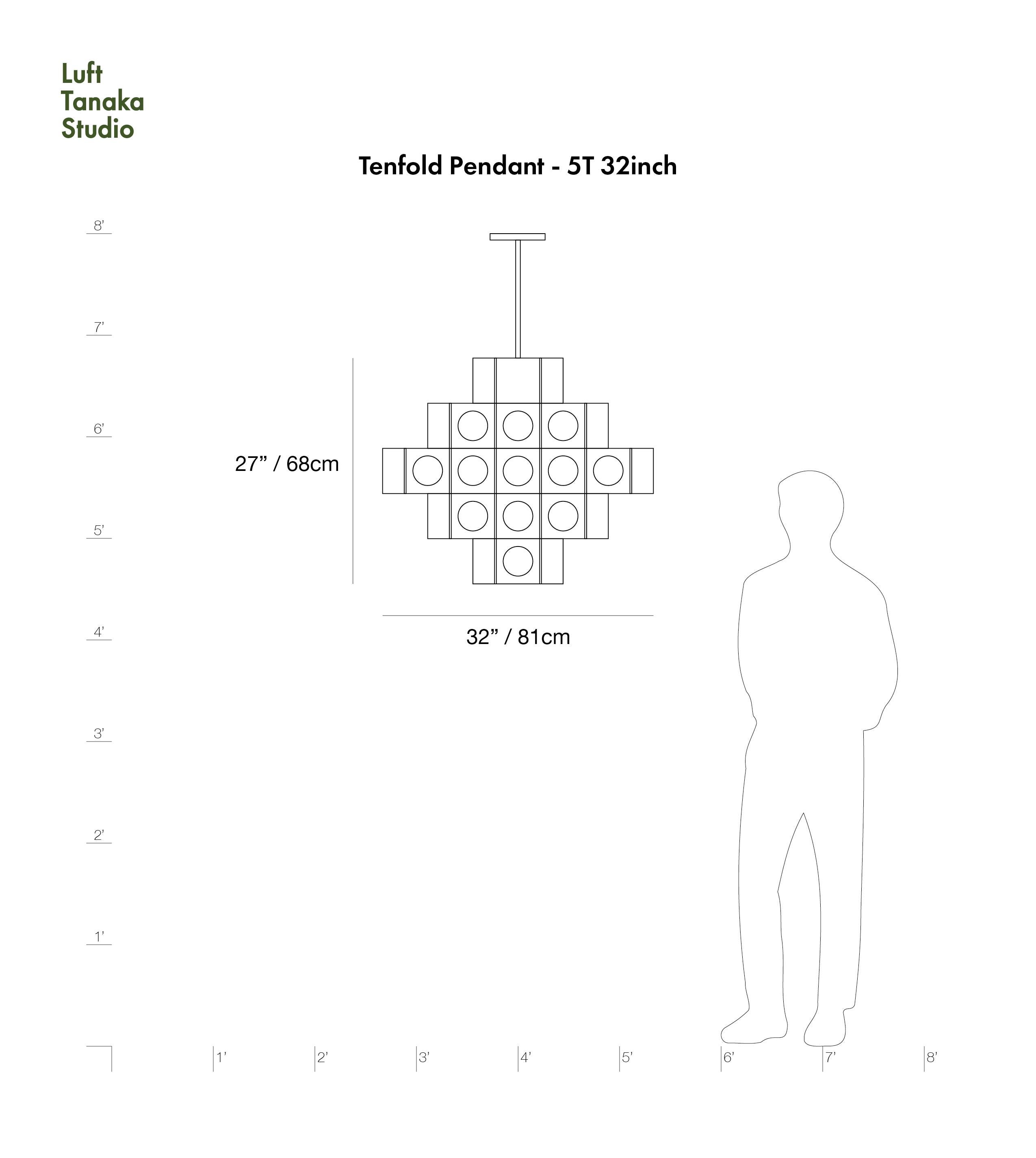 Tenfold Chandelier 5T 32inch, Waxed Aluminum, Brutalist Pendant, Customizable For Sale 1