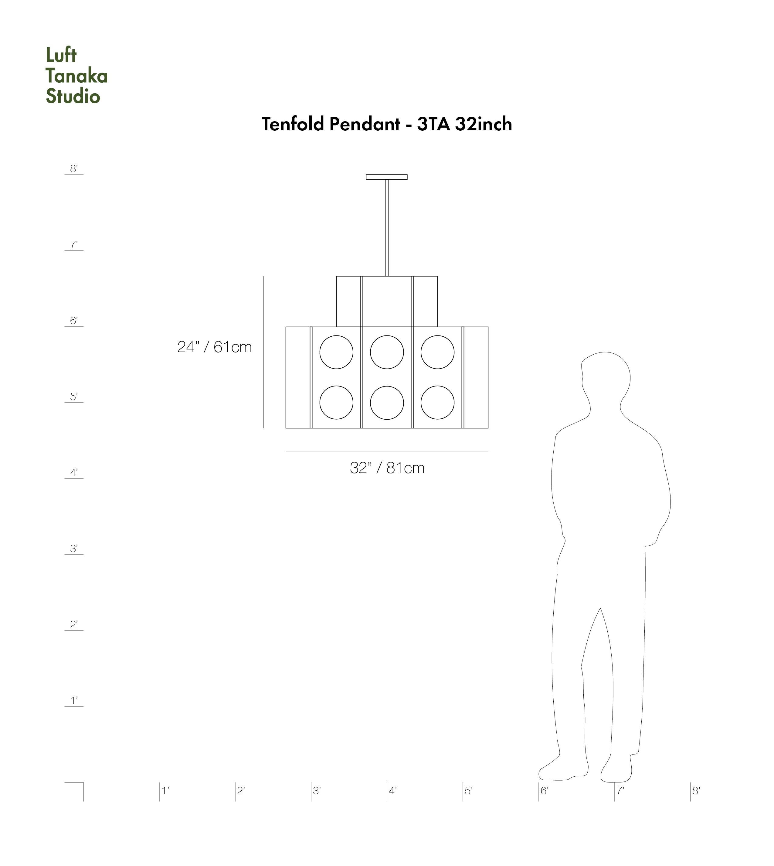 Zehnfold-Kronleuchterleuchterleuchter, 3TA 32 Zoll, poliertes Nickel, brutalistische Pendelleuchte (Moderne) im Angebot