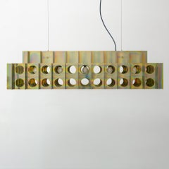 Tenfold Linear Pendant Light 3TA 45", chromate finish, brutalist, chandelier