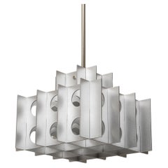 Tenfold Pendant 3TA 32inch, Waxed Aluminum, Geometric, Brutalist Ceiling Light