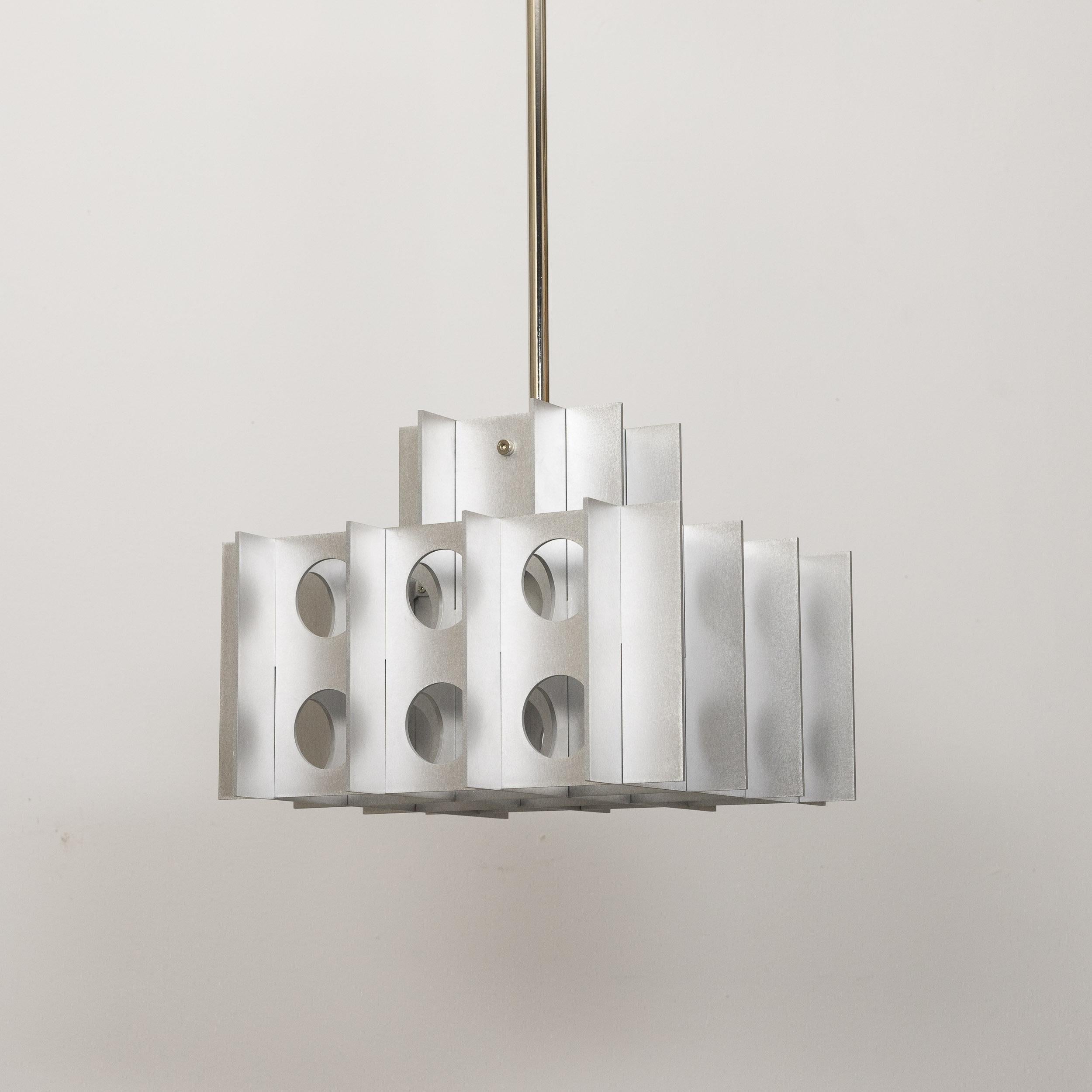 Tenfold Pendant 3TA 32inch, Waxed Aluminum, Geometric, Brutalist Ceiling Light In New Condition For Sale In Brooklyn, NY
