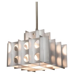 Tenfold Pendant 3TA 32inch, Waxed Aluminum, Geometric, Brutalist Ceiling Light