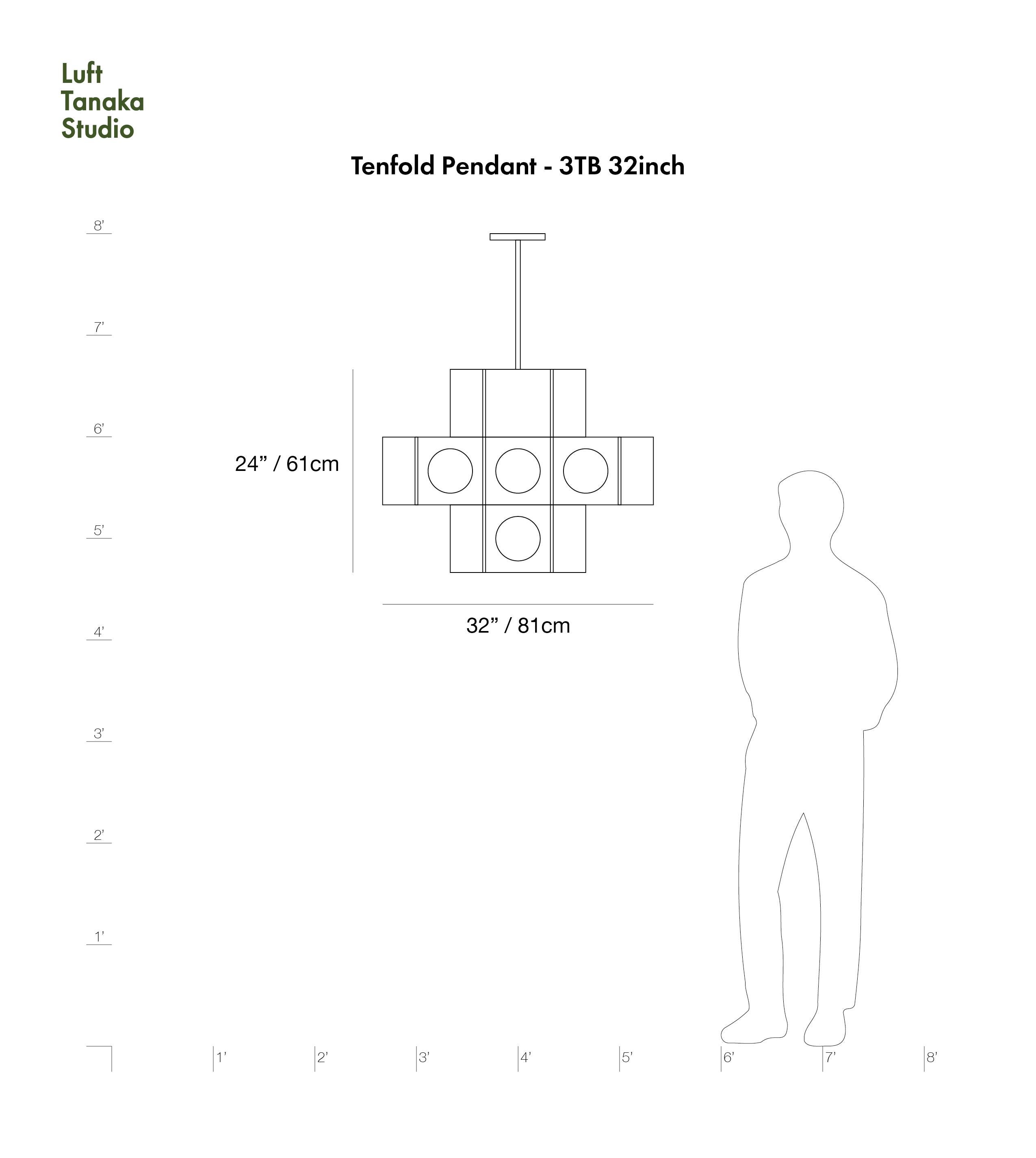 Tenfold Pendant 3TB 32inch, Polished Nickel, Customizable Chandelier, Brutalist For Sale 2