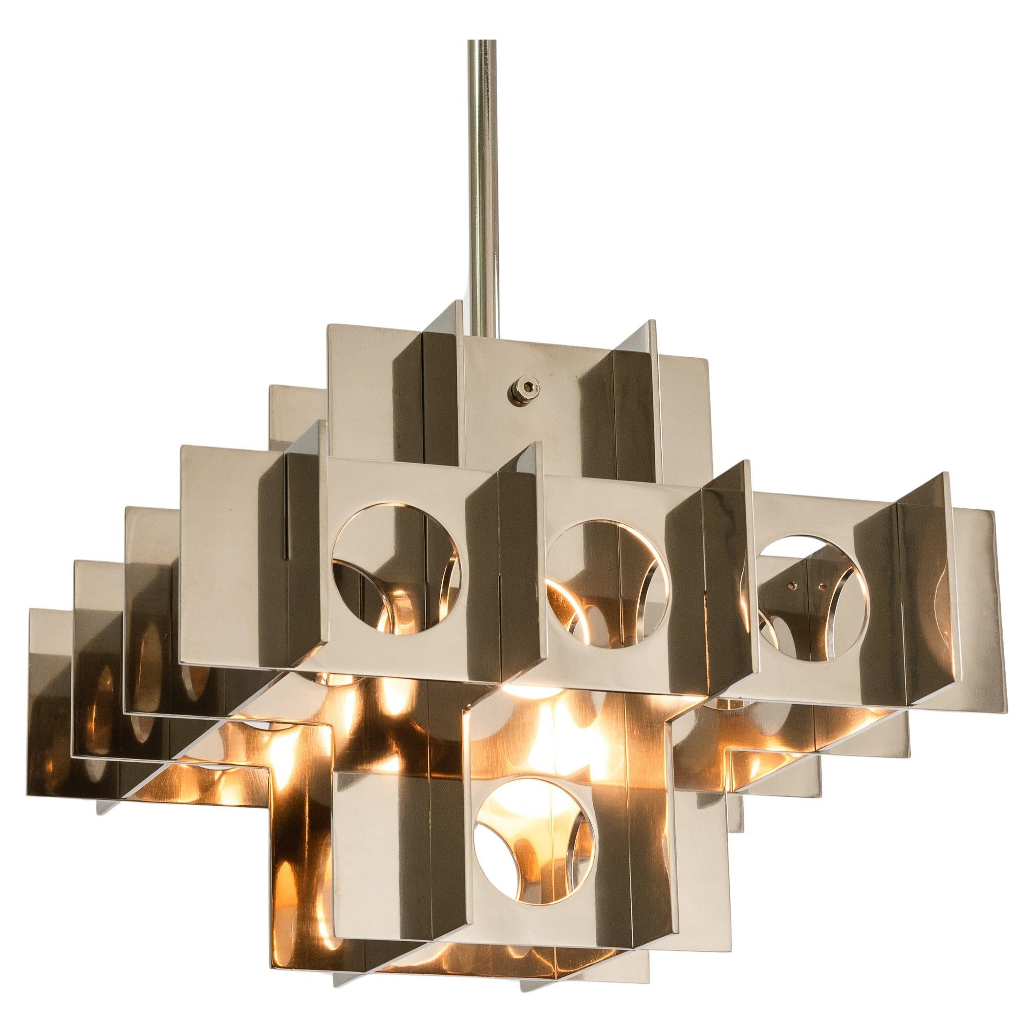 Tenfold Pendant Light 3TB 12inch, Polished Nickel, Brutalist, Ceiling Lamp For Sale