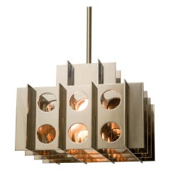 Tenfold Pendant Light, Nickel, Geometric Brutalist Futuristic Ceiling Lamp 