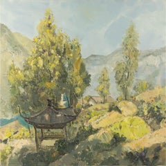 Tengfei Ran Paesaggio originale olio su tela "Paesaggio in montagna"