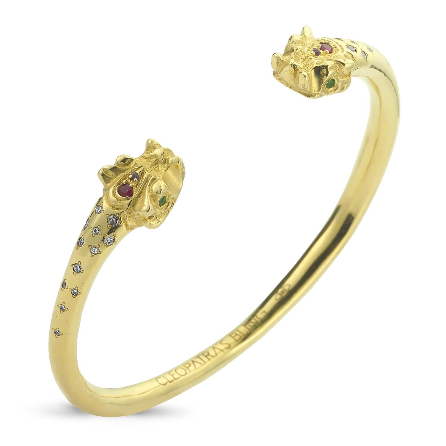 Artisan Tengri Bracelet with Diamond, Amethyst, Ruby, Emerald, 18 Karat Yellow Gold For Sale