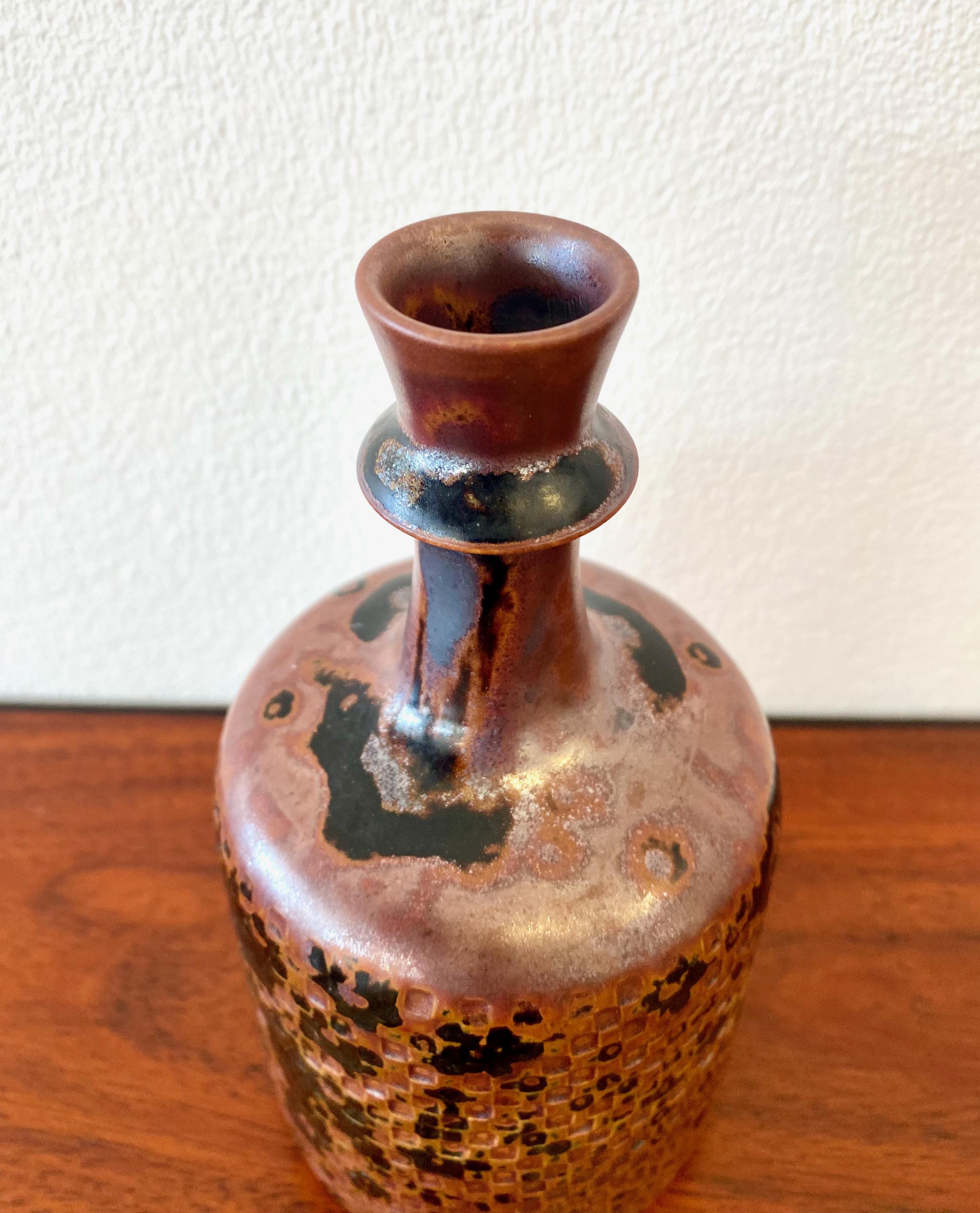 Scandinavo moderno Vaso smaltato Tenmoku di Stig Lindberg per Gustavsberg 1975 in vendita