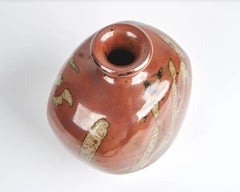 Vaso a bottiglia bulboso in gres Tenmoku di Shoji Hamada, metà del secolo scorso