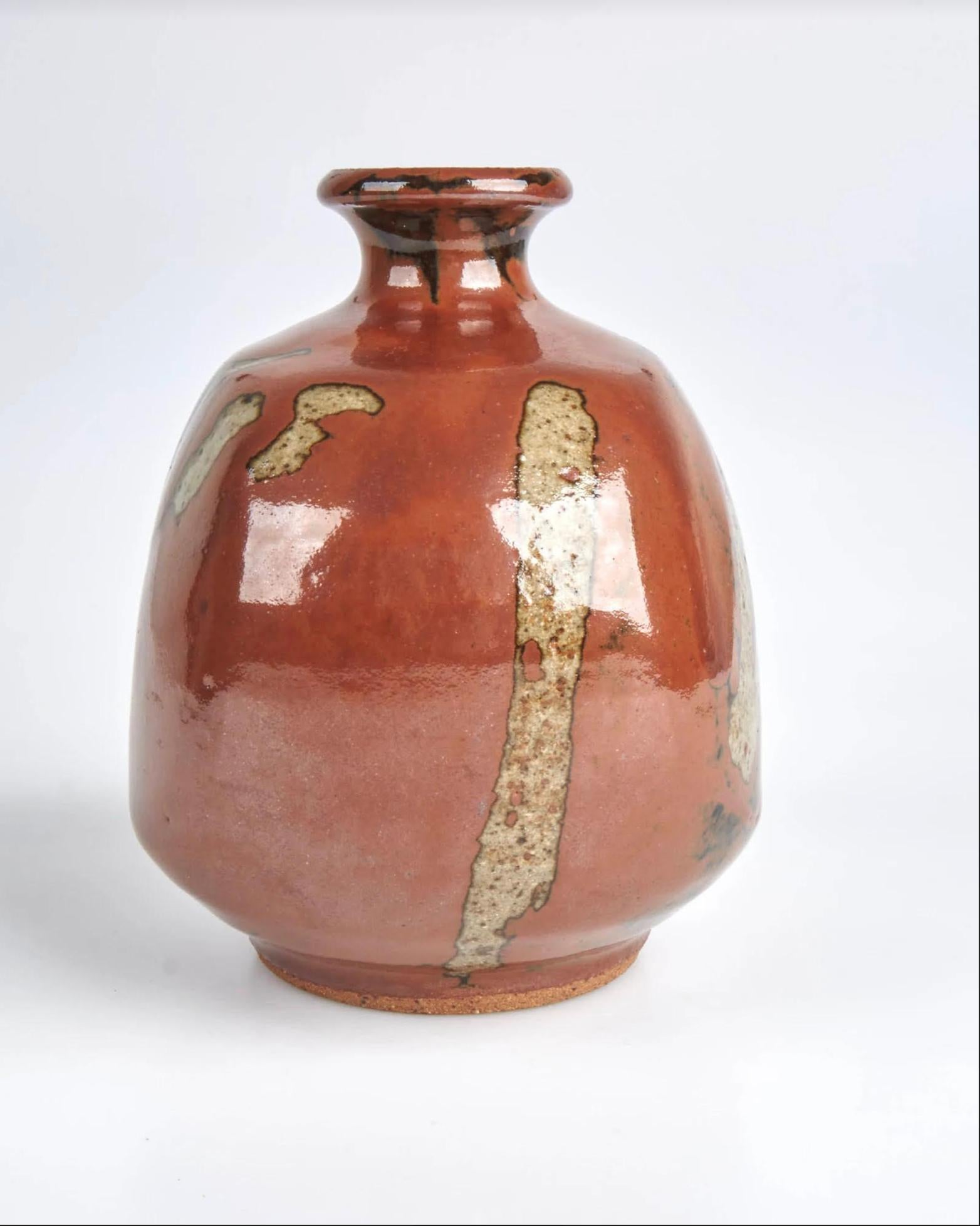 Mid-Century Modern Tenmoku stoneware bulbous bottle vase by Shoji Hamada, mid-century  For Sale