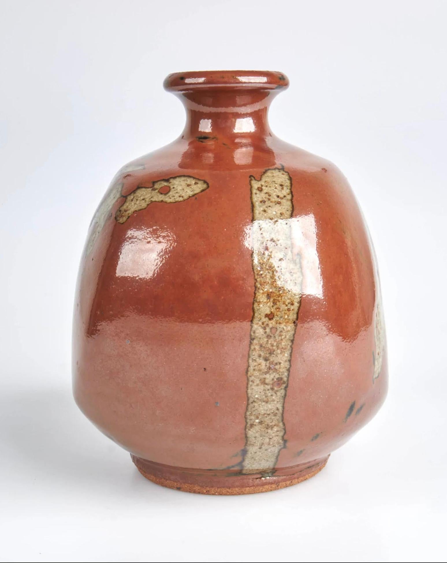 Mid-Century Modern Tenmoku stoneware bulbous bottle vase by Shoji Hamada, mid-century  For Sale