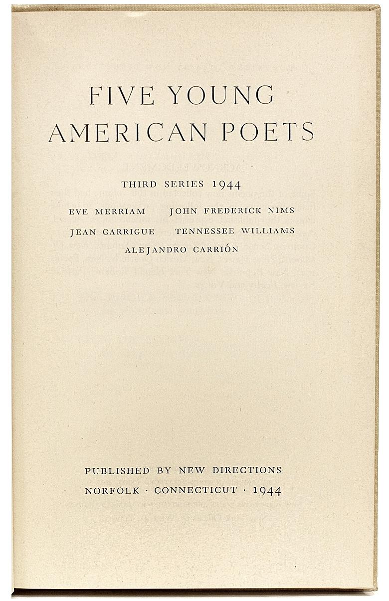 Fabric Tennessee Williams, Five Young American Poets, Signed First Edition, 1944 For Sale